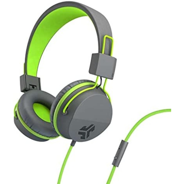 JLab Audio Neon Headphones On-Ear Feather Light, Ultra-plush Eco Leather, 40mm drivers, GUARANTEED FOR LIFE - Graphite/Lime