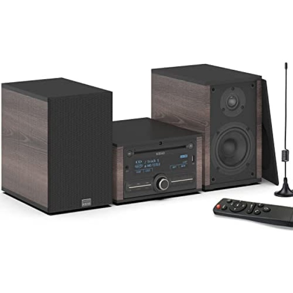 KEiiD Bluetooth Stereo Shelf System Retro CD Players for Home Audio with Speakers FM Radio Receiver USB AUX Line in, Bass / Treble EQ Ajustable, Wooden CD Music Bookshelf System