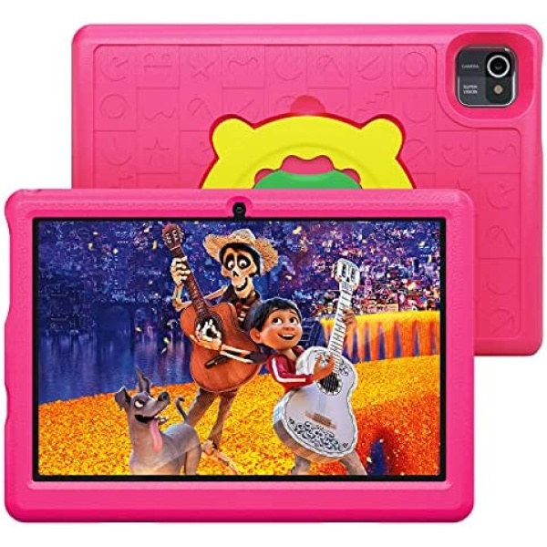Kids Tablet 10 inch -Android 10.0 Tablet PC 10.1" Display, 6000mAh, Kidoz Pre Installed, Parental Control, Tablet for Kids, 32GB ROM, Quad Core Processor, Wi-Fi, Bluetooth, Kid-Proof Case, Pink