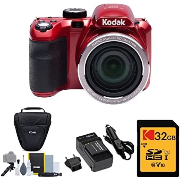 Kodak AZ421 PIXPRO Astro 16MP Digital Camera (Red) with 32GB SD Card and Accessory Bundle