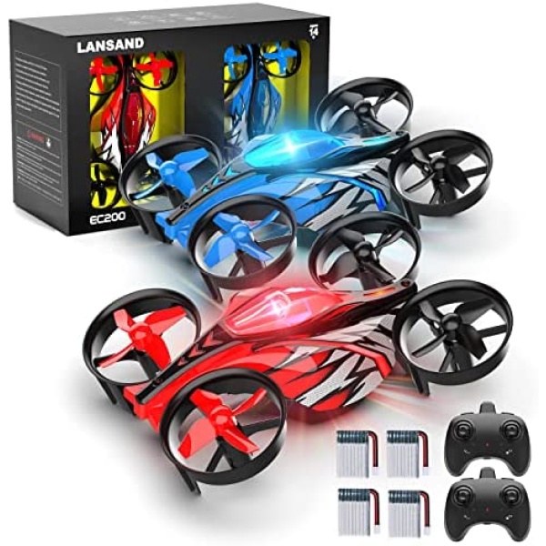 LANSAND 2Pack Mini Drones for Kids,Beginners,Adults, Small RC Drone Quadcopter with 2-In-1 Race and Fly Mode,LED Light,Altitude Hold,3D Flip,4 Batteries,Stress Relief for Adult,Toy Gift for Boys Girls