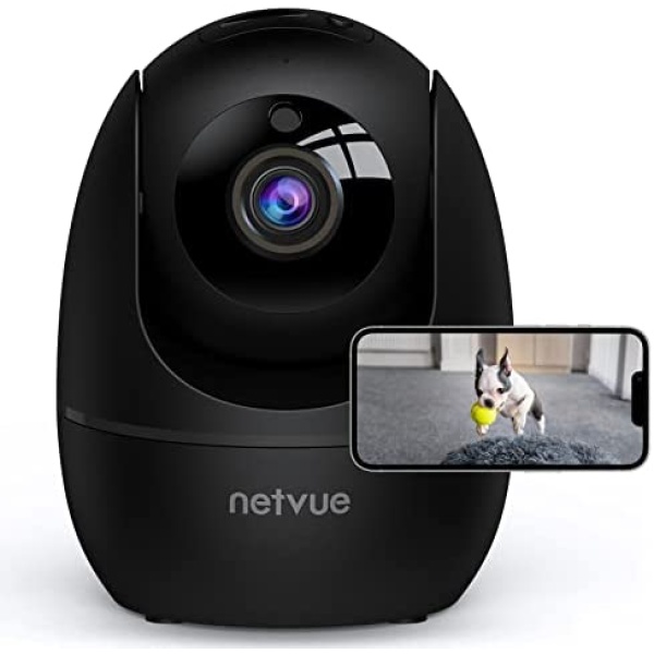 Netvue Indoor Camera, 1080P FHD 2.4GHz WiFi Pet Camera, Home Camera for Pet/Baby, Dog Camera 2-Way Audio, Indoor Security Camera Night Vision, AI Human Detection, Cloud Storage/TF Card, Black