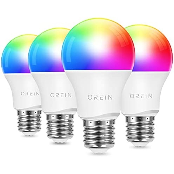 OREiN Smart WiFi Light Bulbs, Dimmable RGBW LED Light Bulbs Color Changing Light Bulb, A19 E26 60W Equivalent, Multicolor Smart Bulbs That Work with Alexa & Google Home, 1800k-6500k, High CRI, 4 Pack