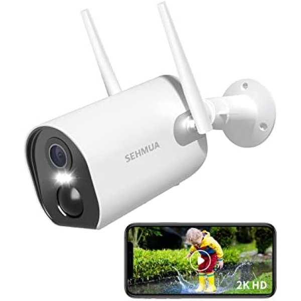 Outdoor Camera Wireless, 2K HD with Color Night Vision, SEHMUA Spotlight Camera,Outdoor Security Camera Battery Powered with Customized PIR Motion Detect Area,Siren Alarm,2 Way Audio,SD/Cloud