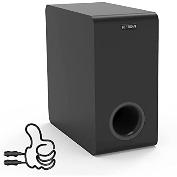 Powered Subwoofer, Bestisan 6.5" Active Home Audio Subwoofer in Compact Design,LFE & Stereo Line Inputs & Audio Output, Built-in Amplifier for Home Theater/Receiver/TV/Speakers, Black, SW65D