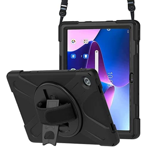 ProCase Compatible for Lenovo Tab M10 Plus 10.6 Inch 3rd Gen 2022 Released, Heavy Duty Shockproof Rugged Case 360 Degree Rotatable Kickstand Protective Cover Case –Black