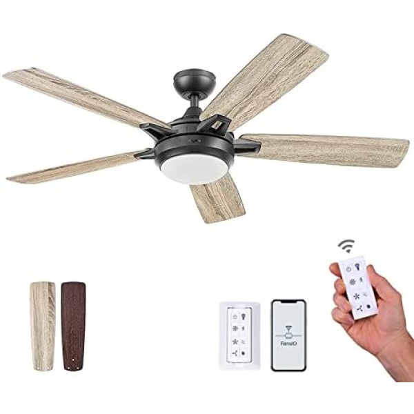 Prominence Home 51649-01 Lorelai Smart Ceiling Fan with Light and Remote, 52, Bronze