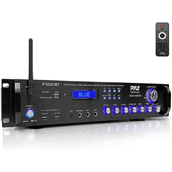 Pyle Bluetooth Hybrid Amplifier Receiver - Home Theater Pre-Amplifier with Wireless Streaming Ability, MP3/USB/SD/AUX/FM Radio (3000 Watt)