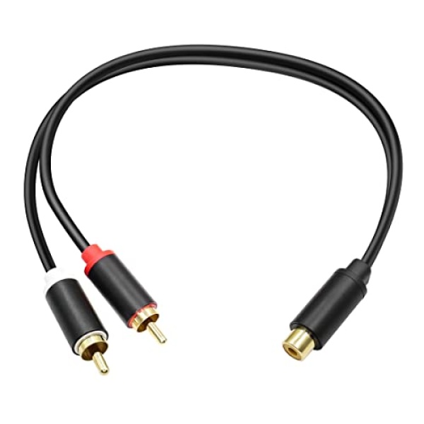 RCA Splitter Cable YACSEJAO RCA Y Adapter Connector 1 Female to 2 Male RCA Extension Cable for Subwoofer, Speaker, AMP, Turntable, Receiver, Home Theater