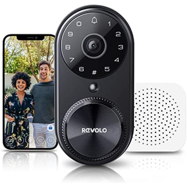 REVOLO Smart Locks with Camera, Keyless Entry Door Lock, WiFi Smart Door Lock with Doorbell Chime, 1080P HD Video, Compatible with Alexa, Auto-Locking, BHMA Certified, Touchscreen Keypad