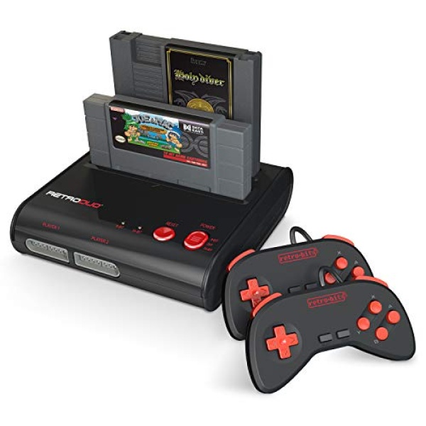 Retro-Bit Retro Duo 2 in 1 Console System - for Original NES/SNES, & Super Nintendo Games - Black/Red
