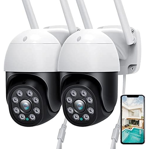 Security Cameras Outdoor, Morecam 360° View PTZ 2.4G WiFi Cameras for Home Security with Mobile App, Surveillance Camera Outside with Night Vision IP66 Compatible with Alexa Motion Detector(2 Pack)