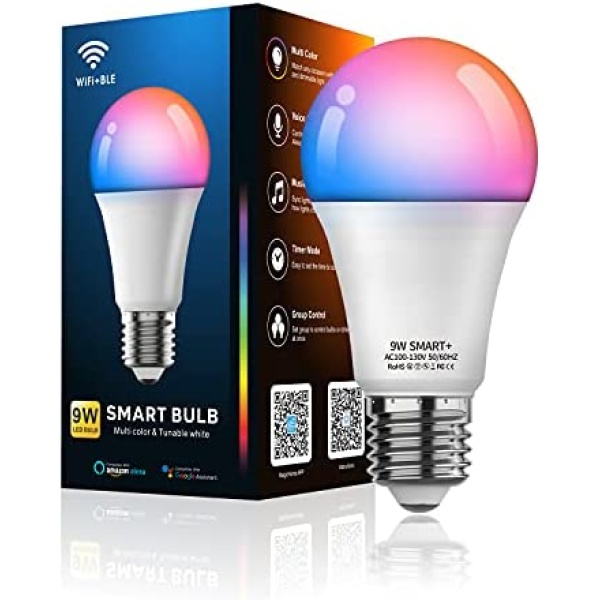 Smart Light Bulb Works with Alexa Google Home, WiFi & Bluetooth 5.0, VANANCE A19 E26 800LM Color Changing LED Light Bulb, Warm to Cool White, Dimmable, App Control, UL Listed, No Hub Required