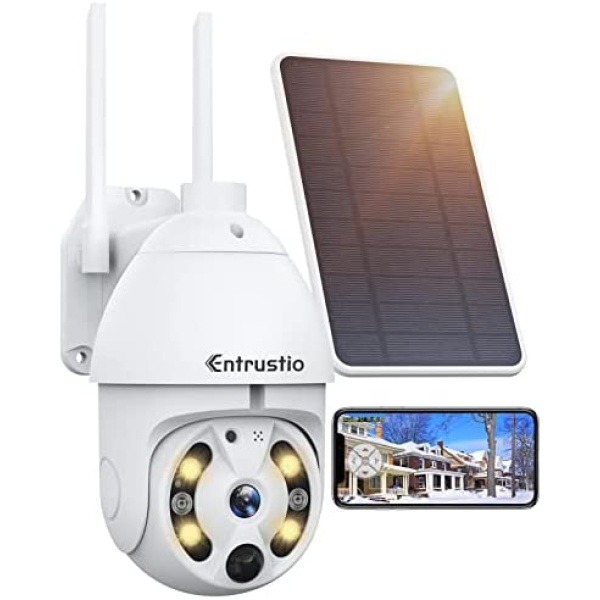Solar Security Camera Outdoor, 1080P Wireless WiFi 360° PTZ Camera, Solar Powered 20000mAh, Home Surveillance Camera Spotlight & Siren/Color Night Vision/PIR Motion Detection/2-Way Audio/IP67/SD&Cloud
