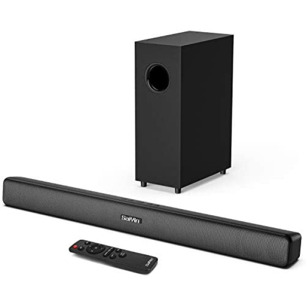 Sound Bars for TV with Subwoofer Deep Bass Soundbar 2.1 CH Home Audio Surround Sound Speaker System with Wireless Bluetooth 5.0 for PC Gaming with Wired Opt/Aux/Coax Connection Mountable 29-Inch