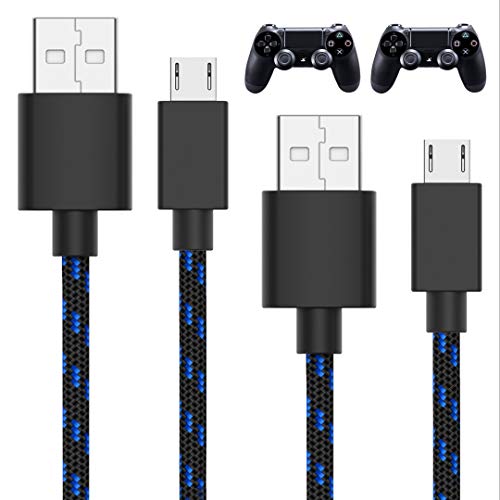 TALK WORKS PS4 Controller Charging Cable for Playstation 4 - Long 10' Heavy Duty Braided Micro USB Cord Charger Cord for Sony - (Black, Pack of 2)