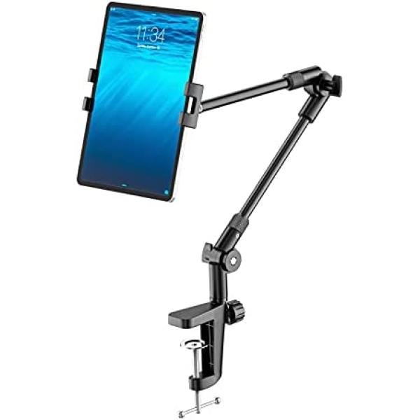 Tablet Stand Holder with 360° Phone iPad Tripod Mount, 27in Long Arm Webcam Stand Projector Camera Mount for Desk, Fit for 4.7"-13" Devices, iPad Pro 12.9 Air Mini, Galaxy Tabs, Switch, Kindle, iPhone