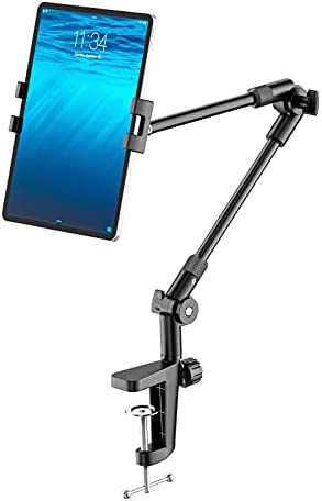 Tablet Stand Holder with 360° Phone iPad Tripod Mount, 27in Long Arm Webcam Stand Projector Camera Mount for Desk, Fit for 4.7"-13" Devices, iPad Pro 12.9 Air Mini, Galaxy Tabs, Switch, Kindle, iPhone