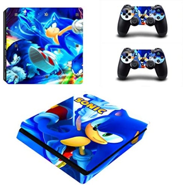 Vanknight PS4 Slim Console Controllers Skins Set Vinyl Decal Sticker Sonic Blue