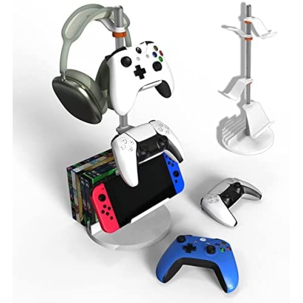 WEGASTU Headphone Stand,PS5 Controller Holder,Gaming Accessories Holder,CD Holder, ipad stand for Headset,Phone,Ipad,PS5,Xbox,Switch Game controller.Vertical desktop stereo stand.Removable combination