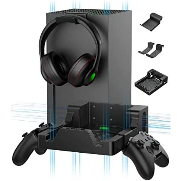 Wall Mount for Xbox Series X, ZAONOOL Strudy Wall Mount Kit for Xbox Series X with Two Detachable Controller and Headphone Holder, Dual Ventilation Design, Place The Console Facing Forward