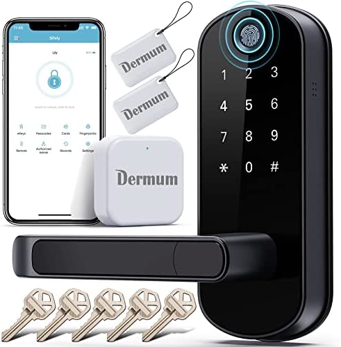 WiFi Smart Lock, Dermum Biometric Fingerprint Keyless Entry Door Locks with Handle, Digital Electronic Keypad Deadbolt, App Control, Auto Lock, for Front Door Home Office Airbnb, Gateway Included