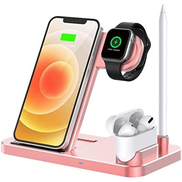 Wireless Charger, 4 in 1 Qi-Certified Fast Charging Station Compatible Apple Watch Airpods Pro iPhone 11/11pro/X/XS/XR/Xs Max/8/8 Plus, Wireless Charging Stand Compatible Samsung Galaxy S20/S10