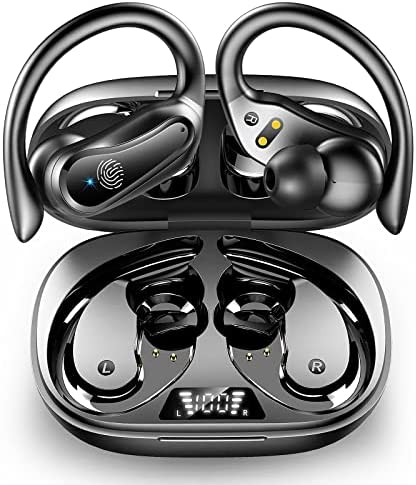 Wireless Earbud Rulefiss Bluetooth 5.3 Headphones with Dual LED Digital Display 42Hrs Playtime, IP7 Super Waterproof Running Headphones with Earhooks Stereo Sound Wireless Earphones with Mic[2022 New]