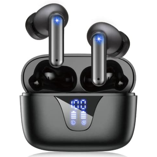 Wireless Earbuds, Bluetooth 5.3 Headphones with LED Digital Display Charging Case USB-C Charged, HiFi Stereo Earphones with Mic for Android iOS Cell Phone Computer Laptop Sports