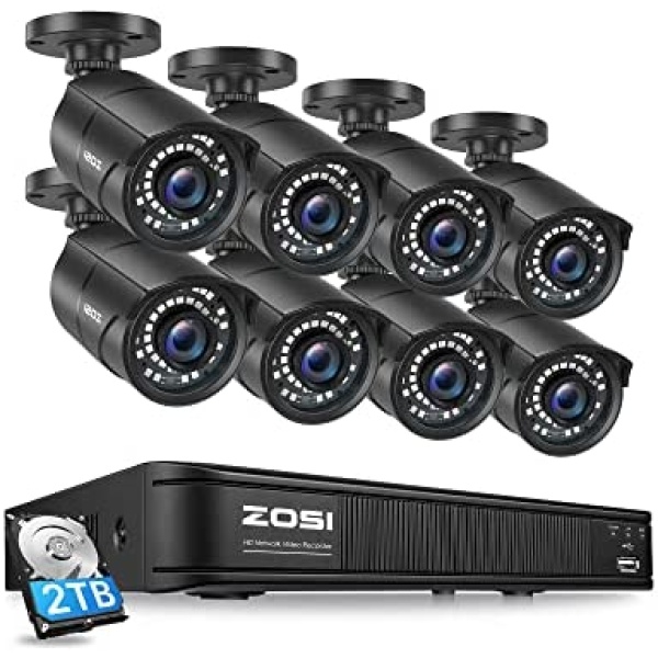 ZOSI H.265+ 5MP 2K Home PoE Security Camera System, 8 Channel PoE NVR Recorder with 2TB HDD for 24/7 Recording, 8 X 5MP PoE IP Cameras Outdoor Indoor, 120ft Night Vision, Remote Access, Motion Alerts