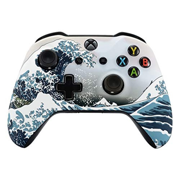 eXtremeRate The Great Wave Patterned Faceplate Front Housing Shell with Soft Touch Grip for Xbox One X S Controller Model 1708 - Controller NOT Included