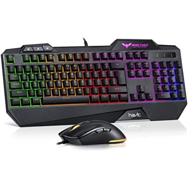 havit Gaming Keyboard and Mouse Combo, Backlit Computer keyboards and RGB Gaming Mouse, Gaming Accessories 104 Keys PC Gaming Keyboard with DPI 4800 Mouse for Gamer, Black