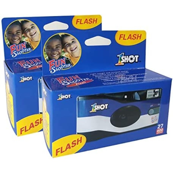 1 Shot Disposable Camera 35mm Film Single Use 400 ASA/ISO 27 Exposures with Flash 2-Pack