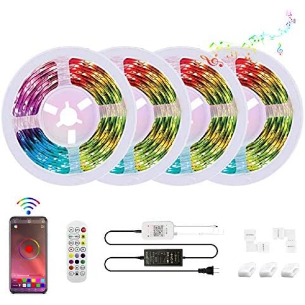 100ft/30m 5050 RGB LED Strip Lights, led Strip Light, Controlled via Smart app, Sync with Music, led Strips are Ideal Decoration for Bedroom,Home, bar and Party(100ft)