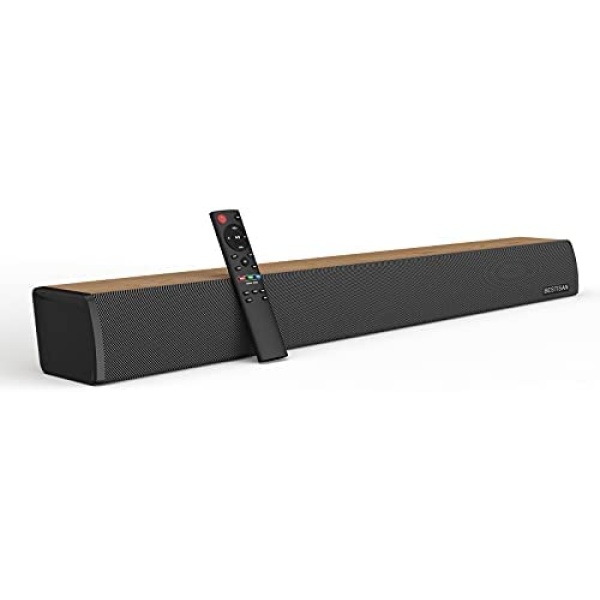 (2022 Version) Sound Bar, BESTISAN Soundbar for TV, 2.0 Channel Sound bar with Wired and Wireless Bluetooth 5.0 TV Speaker (24-Inch, Deep Bass, 3 Equalizer Modes, Optical/Coaxical/Aux in Connection)
