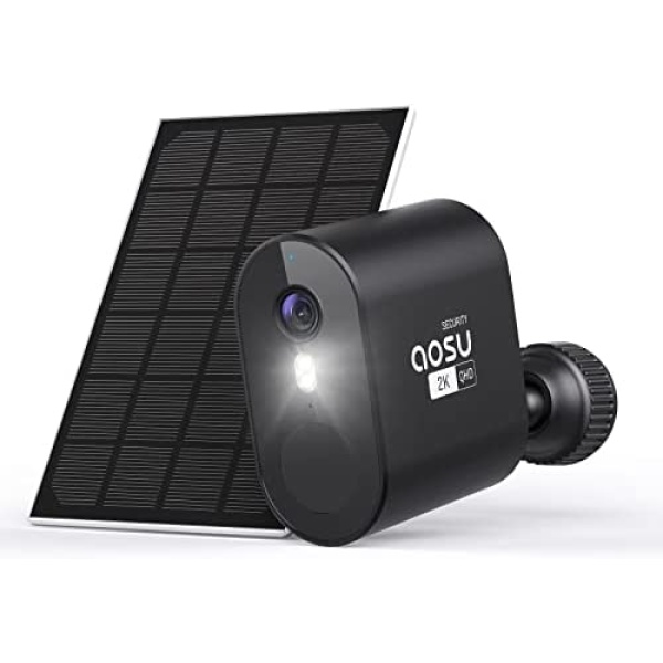 2K Security Cameras Wireless Outdoor, aosu Solar Powered Camera, Battery Camera with Spotlight & Siren, 166° Ultra Wide Angle, No Monthly Fee, AI Detection, Work with Alexa & Google Assistant