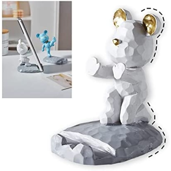 Cute Bear Phone Stand for Desktop Decoration Kawaii Phone Stand Universal Desktop Phone Stand, Best Friends Couple Gifts for All Mobile Smartphone Tablets (White, Palm Support)