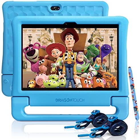 Dragon Touch KidzPad Y88X 10 Kids Tablets, 32GB ROM, Quad-Core Processor, 10.1 IPS HD Display, Android 9.0 Pie, 5G WiFi, HDMI Port, Kidoz Pre Installed with Kid-Proof Case, Straps and Stylus - Blue