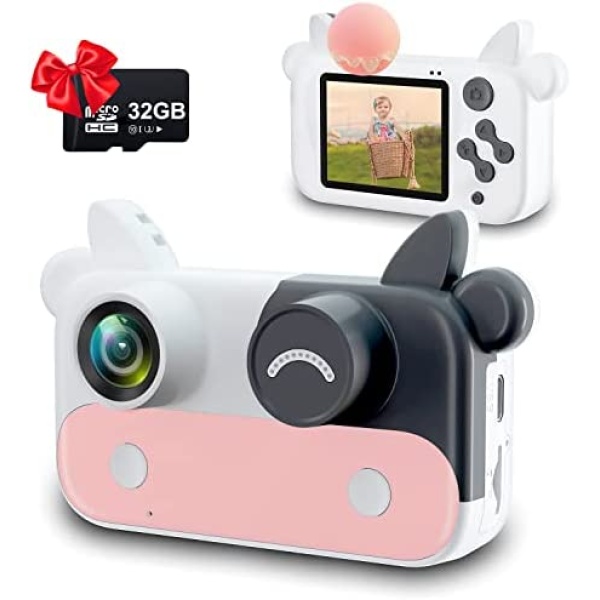 FARCODLE Kids Camera, 1080P HD Digital Video Camera for Kids, Toddler Camera with 32GB SD Card, Portable Mini Kids Selfie Camera, Christmas Birthday Gifts for Boys Girls Age 3-8, Pink