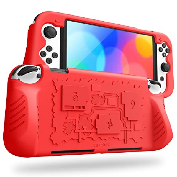 Fintie Case for Nintendo Switch OLED Model 2021with 3 Game Card Slots, Anti-Slip Soft Silicone Shockproof Protective Cover, Ergonomic Grip Case for Switch OLED Model Console 7.0", Red