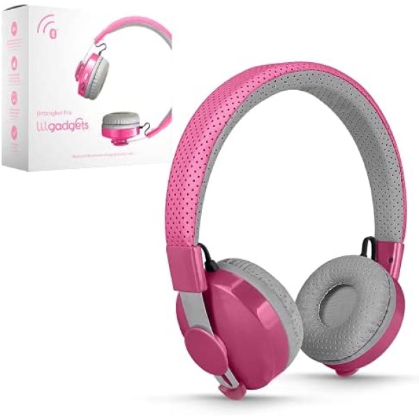 LilGadgets Untangled Pro Wireless Kids Heapdhones, On-Ear Toddler Headphones for Kids for School, Bluetooth Headphones with Microphone - Pink