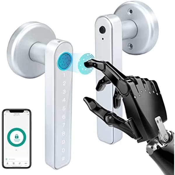 Smart Door Lock Fingerprint, Touchscreen Keyless Entry Door Lock, Fingerprint Door Lock with Keypad, Biometric Deadbolt with Reversible Lever Locking for Home and Apartment(Silver)