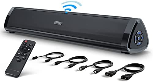 Sound bar for TV with Bluetooth 5.0 50W Small Soundbar Compact Size 16inch Mini Soundbar with HDMI/Opti/AUX/USB/ARC Built-in DSP for Home Theater PC Projectors Wireless 3EQs Outdoor Soundbar DESOBRY