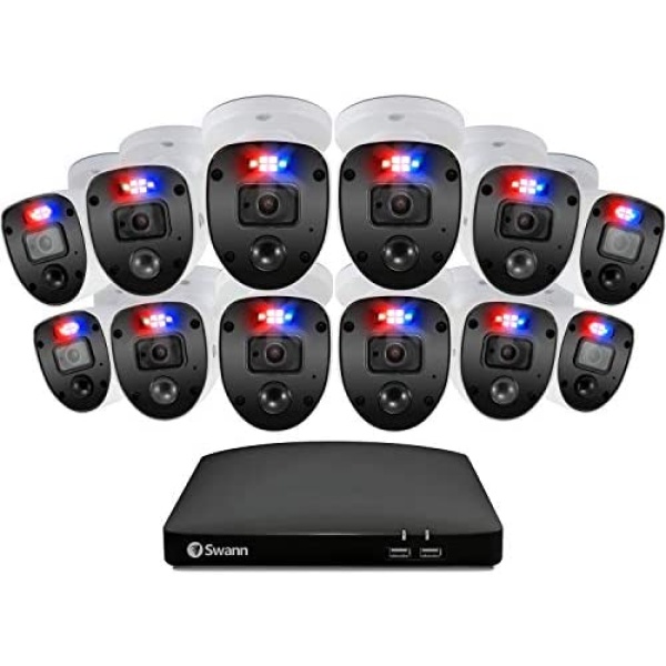 Swann Enforcer Home Security Camera System with 2TB HDD, 16 Channel 12 Cameras, 1080p Full HD Wired Surveillance DVR CCTV, Color Night Vision, Heat & Motion Light, Alexa/Google, SWDVK-16468012SL-US
