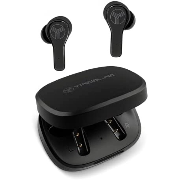 TREBLAB WX8 - True Wireless Earbuds, IPX8 Waterproof Earbuds with up 28H of Play Time, Bluetooth 5.1, Touch Control and Noise Isolation, Includes Charging Case w/Wireless Charging, USB-C Port, Black