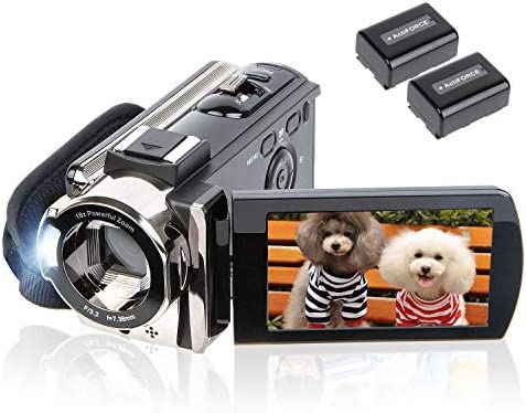 Video Camera Camcorder Digital Camera Recorder kicteck Full HD 1080P 15FPS 24MP 3.0 Inch 270 Degree Rotation LCD 16X Zoom Camcorder with 2 Batteries(604s)