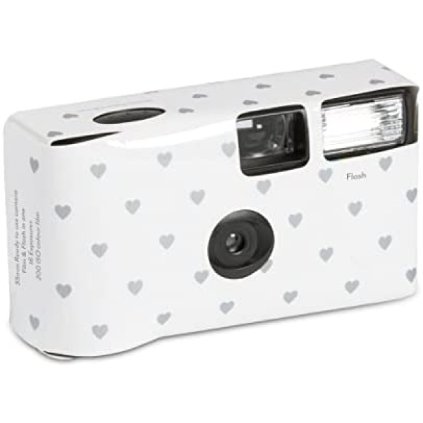 WEDDINGSTAR Disposable Camera with Flash-Silver Hearts, 4.5" (L) x 1.2" (W) x 2.4" (H)