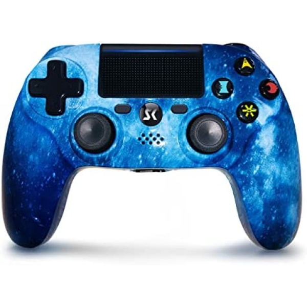 Wireless Controller for PS4, Blue Galaxy Style High Performance PS-4 Remote Controller for Playstation 4/Pro/Slim/PC with Dual Vibration, Audio Function, USB Cable
