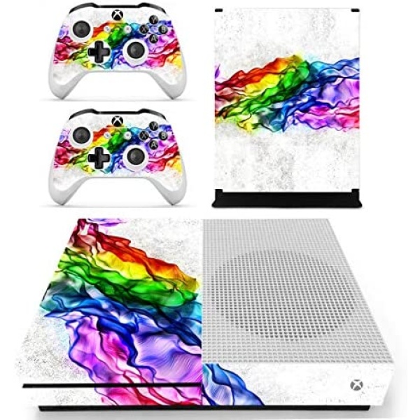 Wodoys Vinyl Stickers Skins Fit for Xbox One Slim Console and Controllers Suit Whole Body, Rainbow Belt