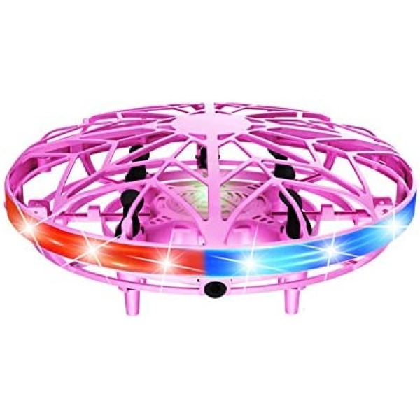 YAZEZ Hand Controlled Drone – Motion Sensor Toy for Kids and Adults – Hand Operated Mini Drone with LED Lights – Handsfree Flying Toy for Boys and Girls – Interactive UFO Drone (Pink)